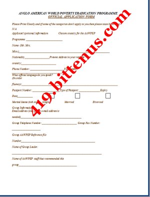 ANGLO AMERICAN WORLD POVERTY ERADICATION PROGRAMME OFFICIAL APPLICATION FORM